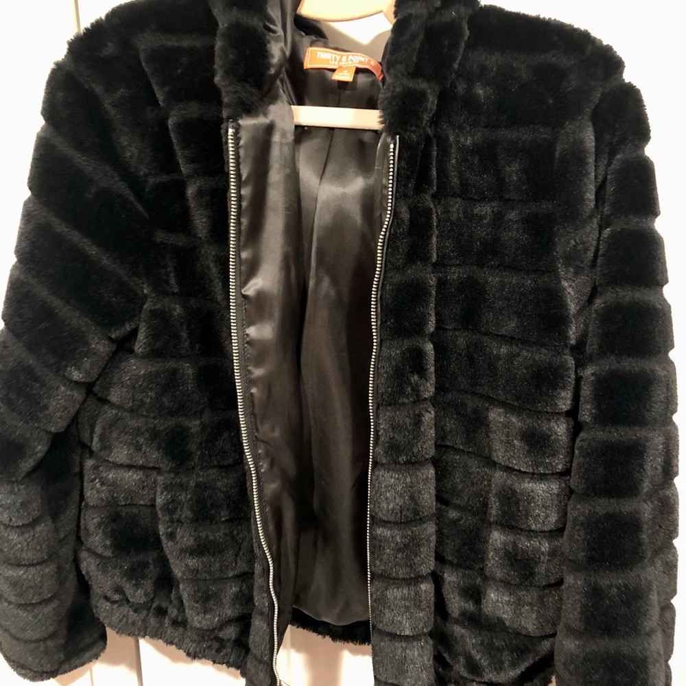 Black fuzzy bomber jacket with hood